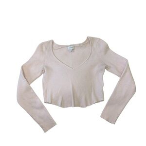 La Hearts Cream Ribbed Crop Top